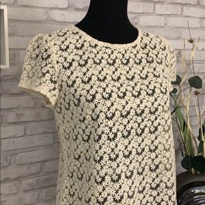 LOFT Off-White Floral Embroidered Sheer Top